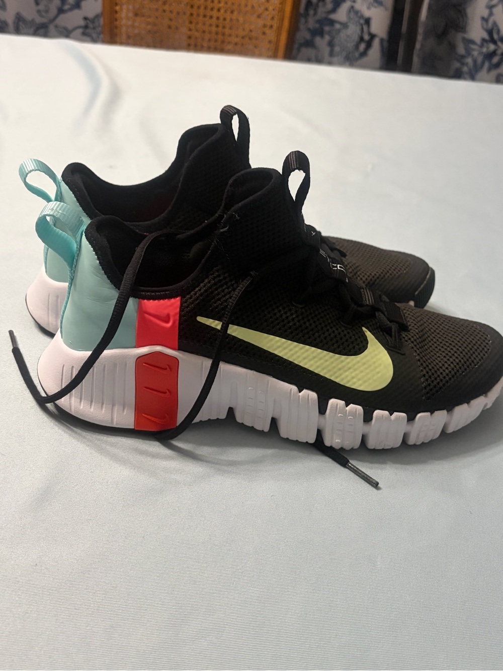 Nike womens Black & Mint Sneakers with Yellow Swoosh and Coral Accents